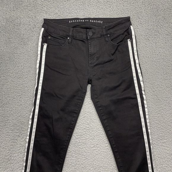 Articles of Society Jeans Womens 27 Black Side Stripes Raw Hem Skinny Fit - Picture 1 of 15